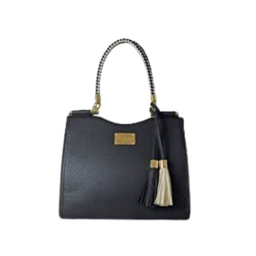 Bebe Black Vegan Leather Natalie Satchel Bag Braided Handles Medium to large SZ